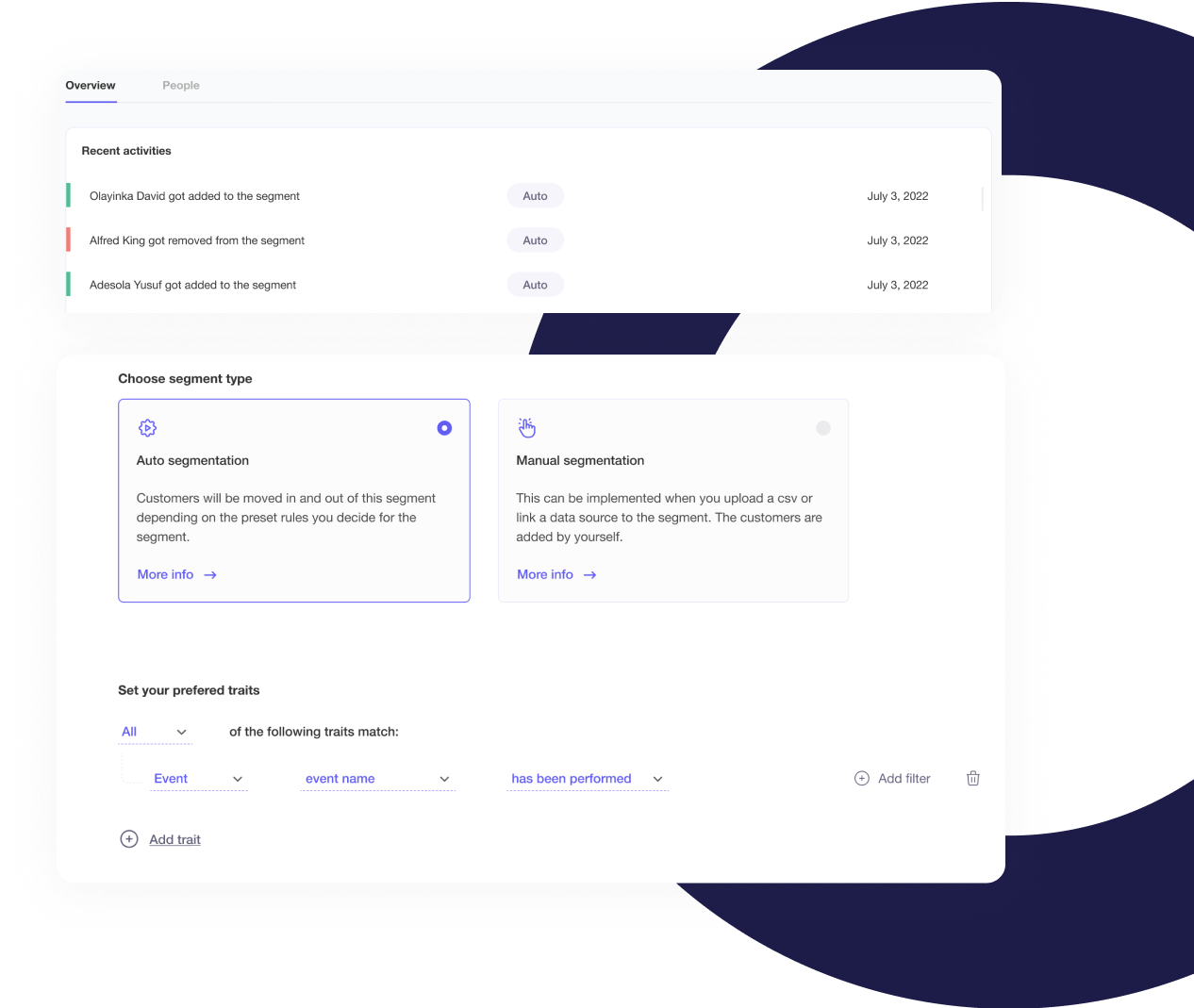 Preset traits to guide customer segmentation